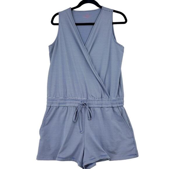 Vineyard Vines Romper Blue White Stripe Tie Waist Women's Size M - Picture 1 of 11